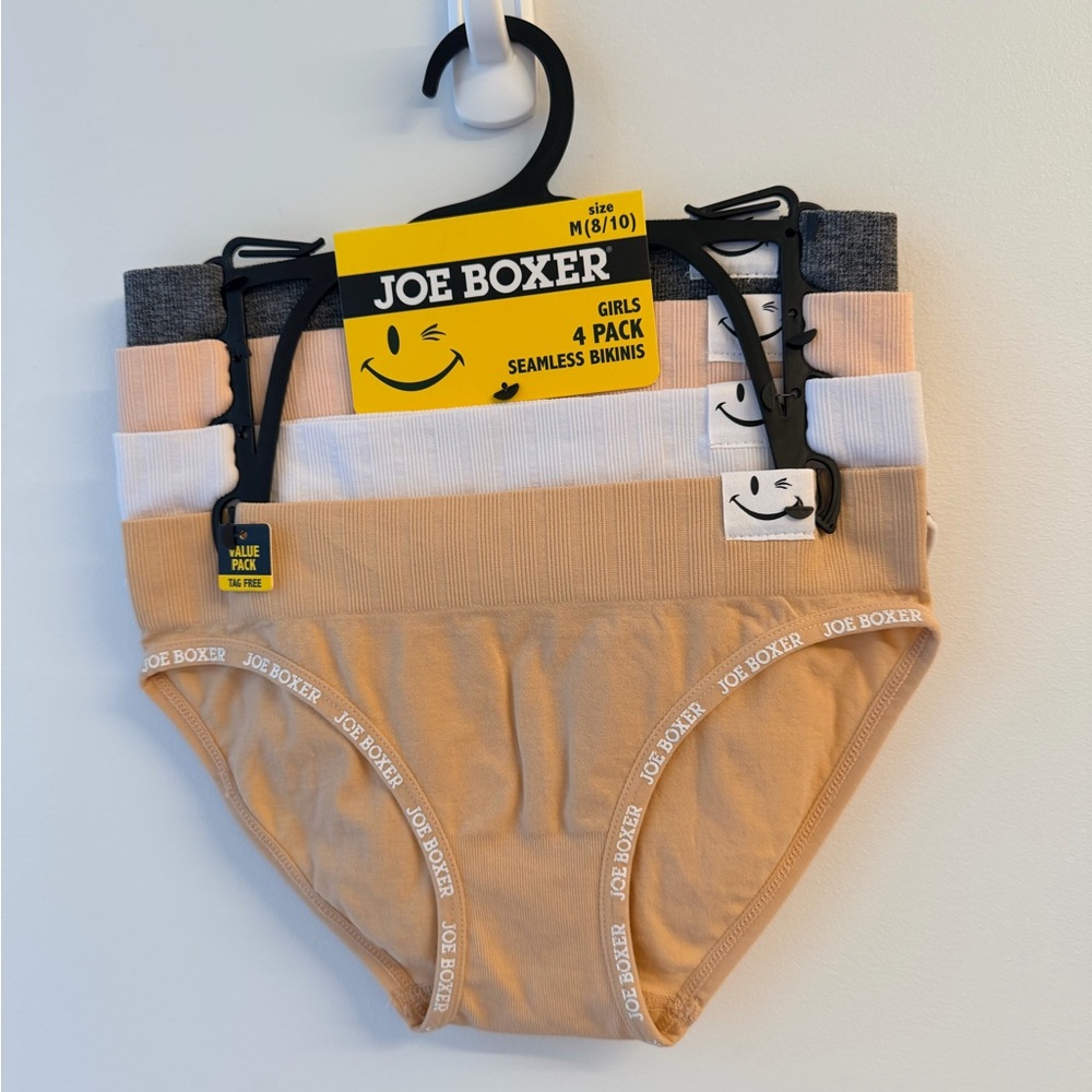 Joe Boxer Girls' Seamless Bikini 4-Pack - Black, White, Tan